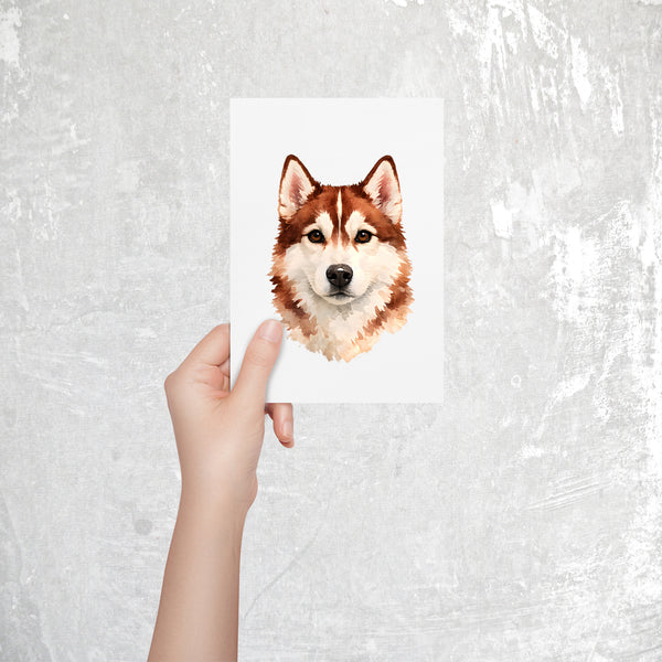 Siberian Husky Watercolor Print Dog Notecard | 4x6 Blank Inside | Cute Pet Lover Stationery