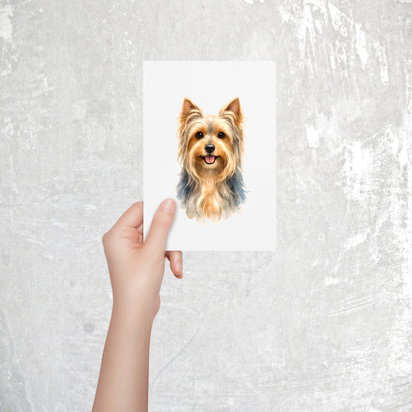 Silky Terrier Watercolor Print Dog Notecard | 4x6 Blank Inside | Cute Pet Lover Stationery
