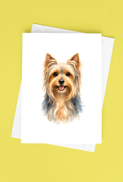 Silky Terrier Watercolor Print Dog Notecard | 4x6 Blank Inside | Cute Pet Lover Stationery