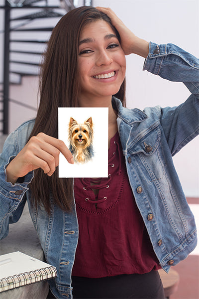 Silky Terrier Watercolor Print Dog Notecard | 4x6 Blank Inside | Cute Pet Lover Stationery