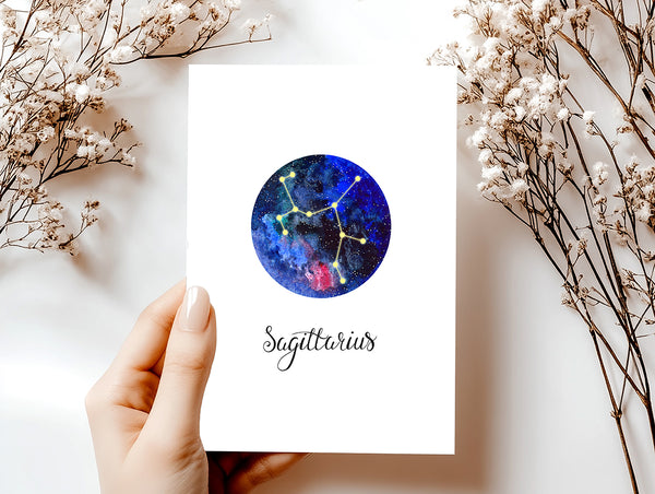Sagittarius Zodiac Greeting Card Set – Celestial Astrology Note Cards with Envelopes (Blank Inside)