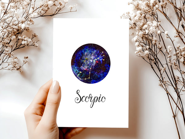 Scorpio Zodiac Greeting Card Set – Celestial Astrology Note Cards with Envelopes (Blank Inside)