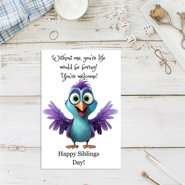Handmade siblings day greeting card with colorful birds
