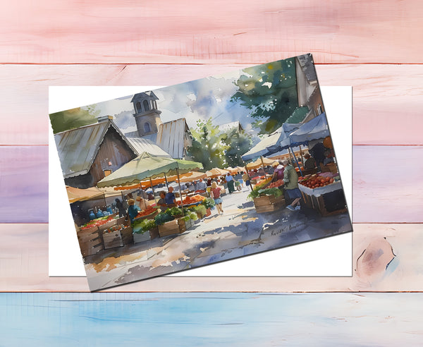 8 Small Town Markets Notecards All Occasion 4x6 with Envelopes Blank Folded
