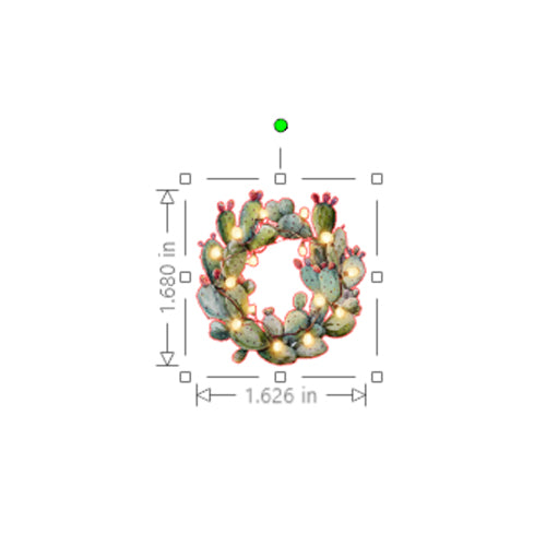 Decorative wreath with measurements on a white background