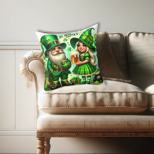 St Patrick's Day Gnome Throw Pillow with Insert on couch