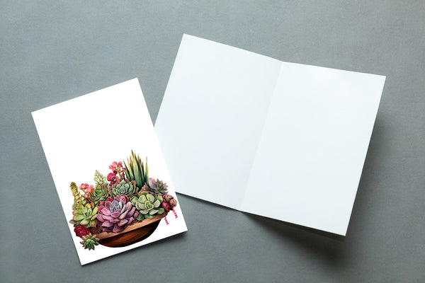 10 Handmade Succulents– Blank Inside – Folded 4x6 Every Occasion Cards with White Envelopes