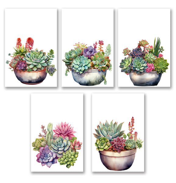 10 Handmade Succulents– Blank Inside – Folded 4x6 Every Occasion Notecards with White Envelopes
