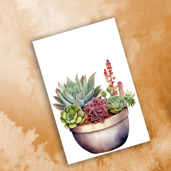10 Handmade Succulents– Blank Inside – Folded 4x6 Every Occasion Notecards with White Envelopes