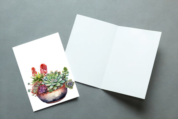 10 Handmade Succulents– Blank Inside – Folded 4x6 Every Occasion Notecards with White Envelopes