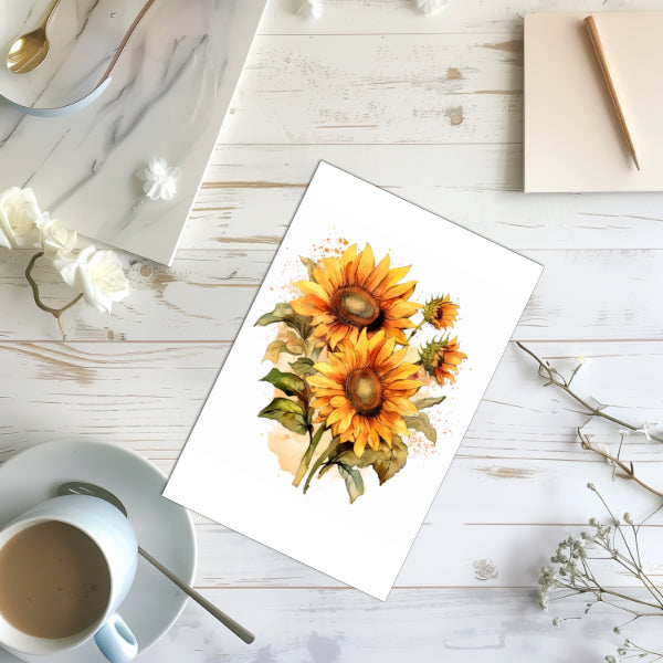 7 Watercolor Sunflowers Notecards All Occasion 4x6 with Envelopes Blank Folded