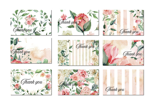 9 Red Rose Thank You Notecards 3x5 Blank Back