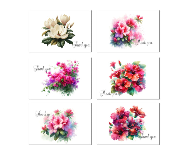 6 Watercolor Florida Flowers Thank You Notecards 4x6 Blank Cards with Envelopes