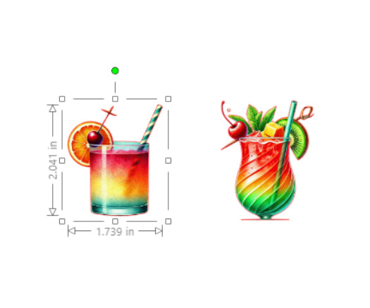 Two colorful cocktails with measurements on a white background