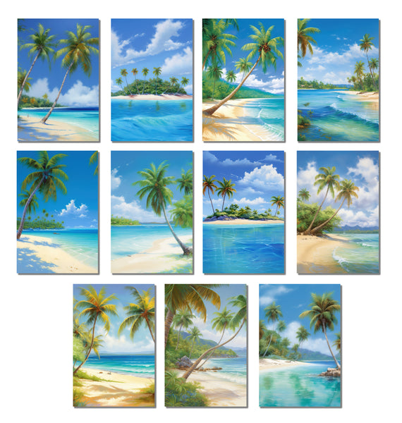 11 Tropical Island Notecards All Occasion 4x6 with Envelopes Blank Folded