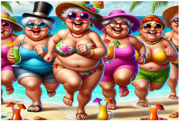 Funny Beach Ladies Greeting Card – Tropical Girls Trip Card 4x6 Folded with Envelope