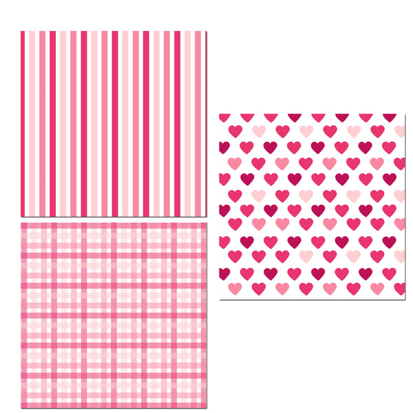 12 Mini Note Cards 3x3 Pink & Red Hearts Stripes Plaid Gift Enclosures
