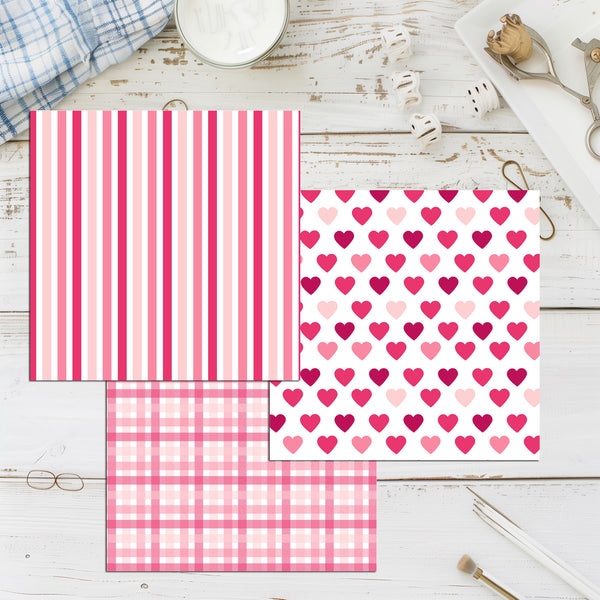 12 Mini Note Cards 3x3 Pink & Red Hearts Stripes Plaid Gift Enclosures