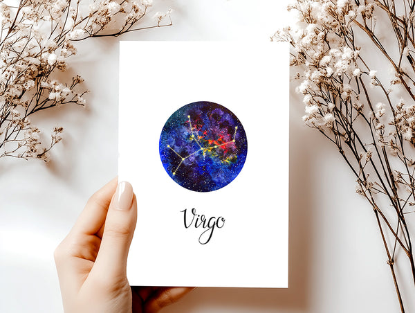 Virgo Zodiac Greeting Card Set – Celestial Astrology Note Cards with Envelopes (Blank Inside)