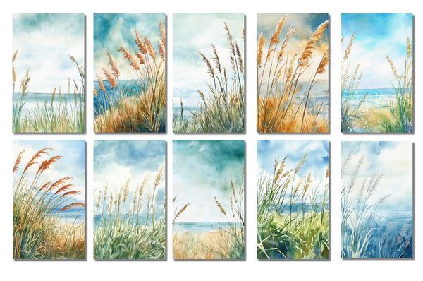 10 Tall Coastal Grass Notecards All Occasion 4x6 with Envelopes Blank Folded