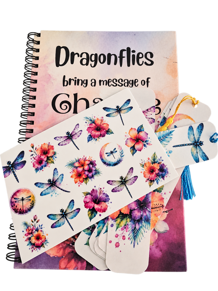 Handmade Dragonfly Journal & Laminated Bookmark Gift Set | 6x9 Hardcover