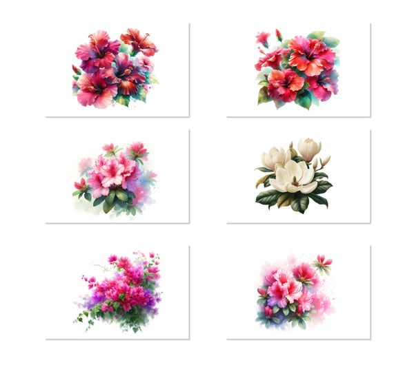 6 Watercolor Florida Flowers Thank You Notecards 4x6 Blank Cards with Envelopes