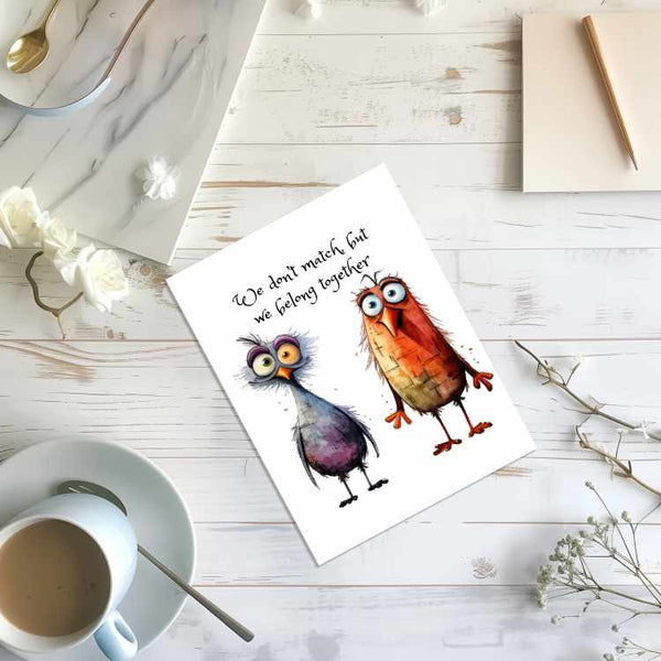Funny Friendship Card 4x6 Quirky Birds Humor Matte w/ Envelope
