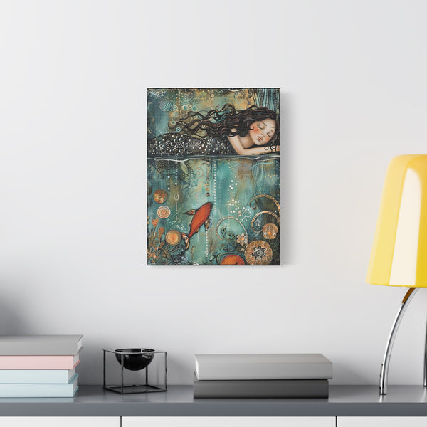 
Whimsical Nautical Canvas Art - Mermaid Sleeping on the Ocean Mixed Media Print