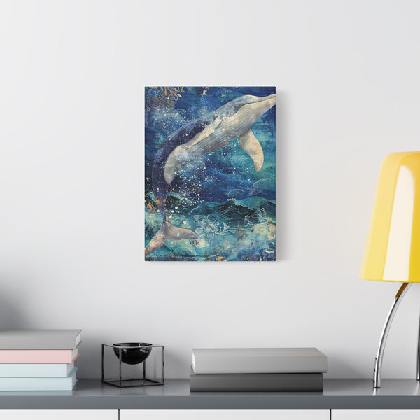 Whimsical Nautical Canvas Art - Leaping Whale Decor Mixed Media Print