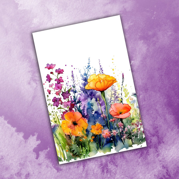 10 Handmade Watercolor Wildflowers – Blank Inside – Folded 4x6 Every Occasion Cards with White Envelopes