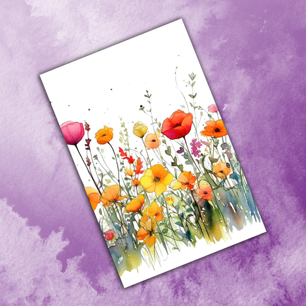 10 Handmade Watercolor Wildflowers – Blank Inside – Folded 4x6 Every Occasion Cards with White Envelopes