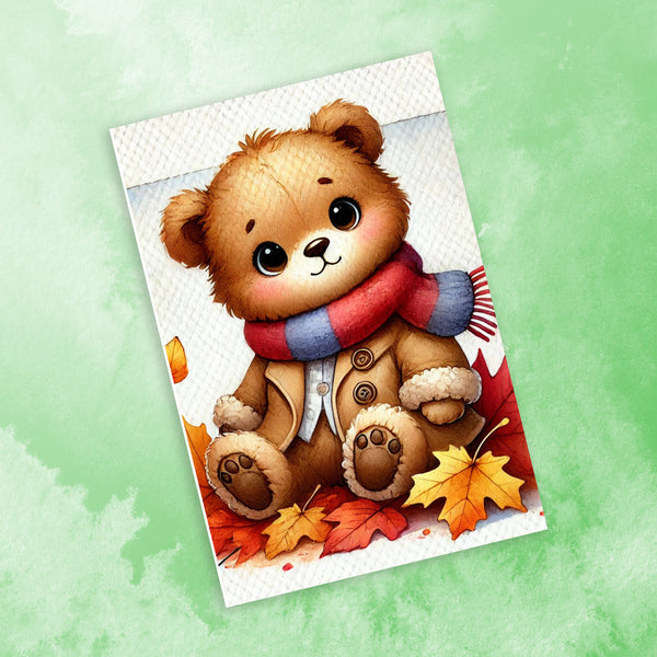 Set of 10 Winter Teddy Bear Handmade Notecards All Occasion 