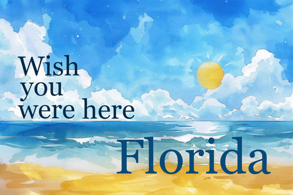 Wish You Were Here Florida Postcard – Sunny Beach Watercolor Art, 4x6 Matte Card