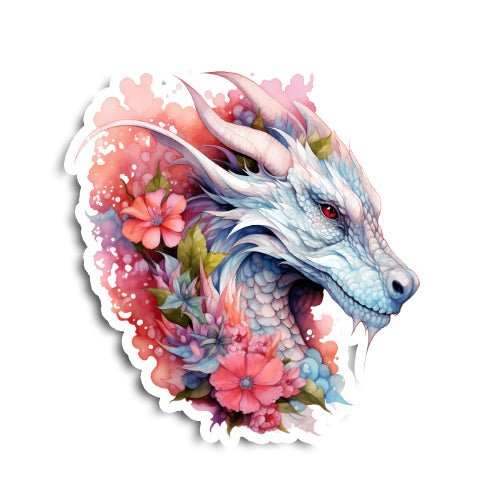 Dragon head with floral design on a white background