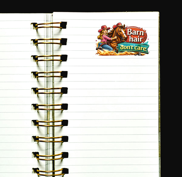 Barn Hair Don’t Care Sticker Horse Riding Cowgirl Equestrian Humor Journal Gift