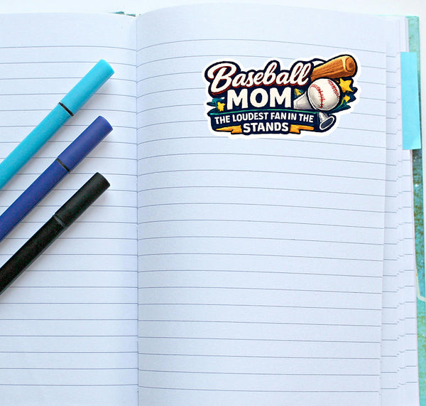 Baseball Mom Sticker Loudest Fan Sports Decal Baseball Mom Journal Scrapbooking