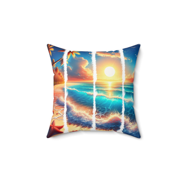 Decorative pillow with a sunset design on a white background