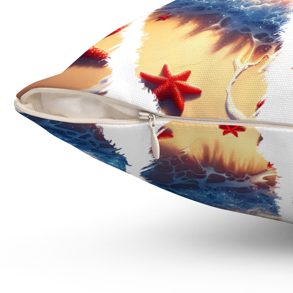 Pouch with ocean-themed design featuring starfish and waves on a white background