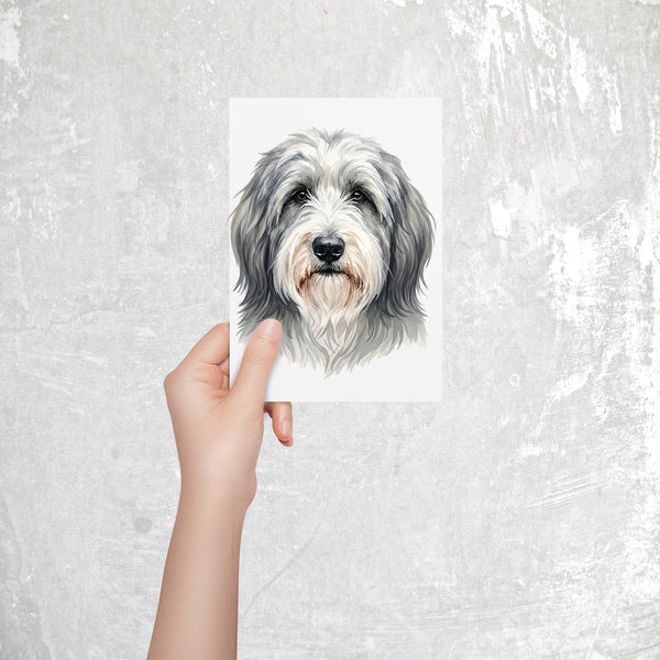 Bearded Collie Watercolor Print Dog Notecard | 4x6 Blank Inside | Cute Pet Lover Stationery