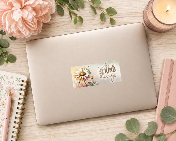 Be Kind Always Daisy Inspirational Glossy Sticker | Handmade Motivational Floral Decal | 3.5 x 1.75 Inch