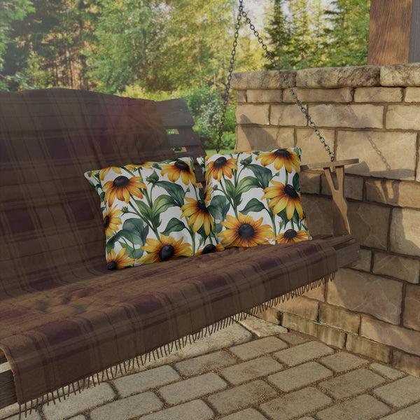 Black Eyed Susan Outdoor Throw Pillow – Summer Patio &amp; Garden Cushion, Boho Decor