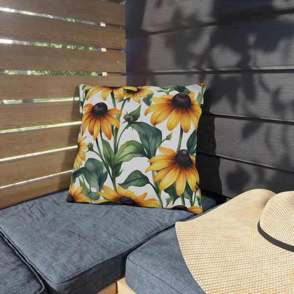 Black Eyed Susan Outdoor Throw Pillow – Summer Patio &amp; Garden Cushion, Boho Decor
