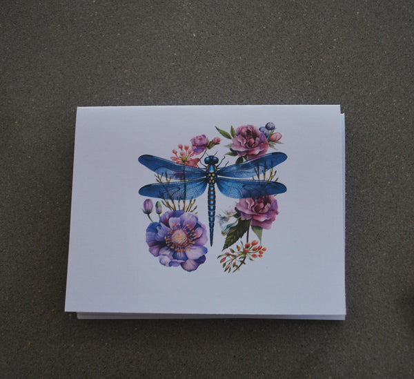 4 Dragonfly blank notecards 