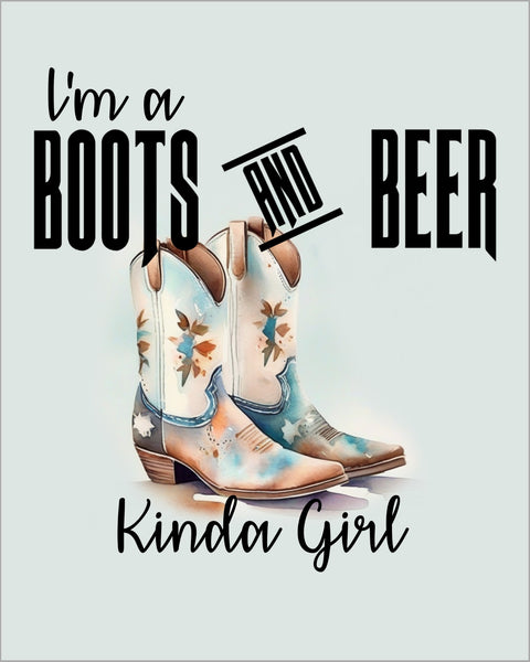Wall Art Prints Unframed
8x10 Cowgirl Wall Art – “I’m a Boots and Beer Type of Girl” Print, Pale Teal Background, Western Decor, Ready to Hang, Shipped Flat