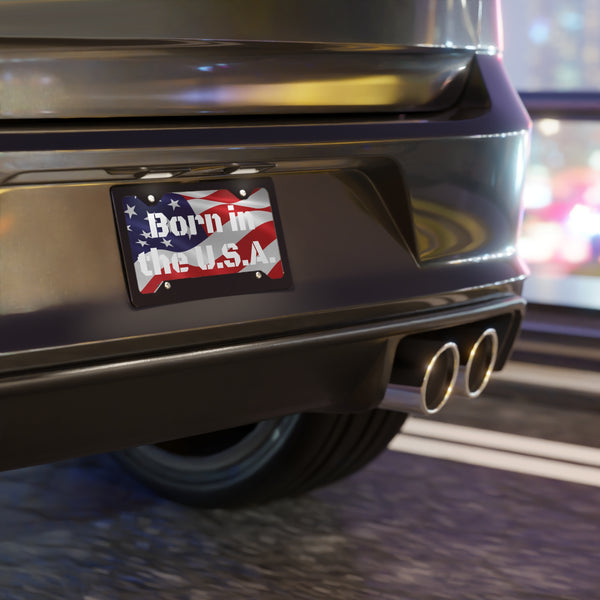 Patriotic American Flag Vanity License Plate – Custom Aluminum Car Gift Born in the U.S.A.