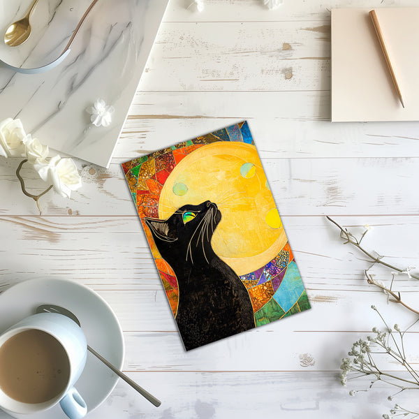 10 Handmade Celestial Cats – Blank Inside – Folded 4x6 Every Occasion Cards with White Envelopes