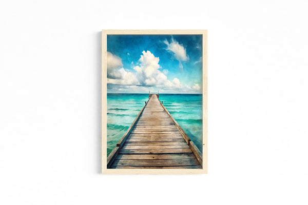 Set of 3 Beach Wall Art Prints – Coastal Dock, Window & Chair Ocean Decor 5x7