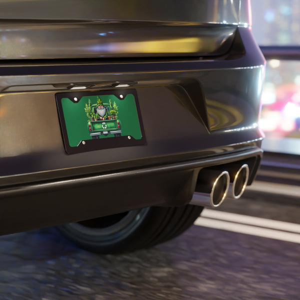 Car license plate with a festive design on a blurred street background