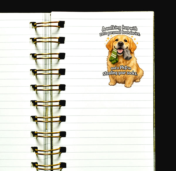 Funny Golden Retriever Sticker Sock Thief Journal Scrapbook Dog Lover Gift