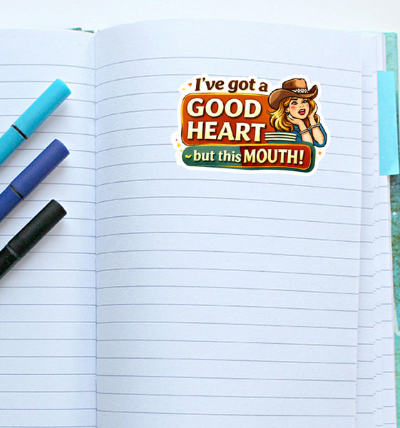 Good Heart But This Mouth Sticker Cowgirl Attitude Western Humor Country Girl